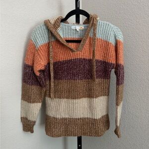 C&C California Multicolor Striped V-Neck Sweater w/ Hood